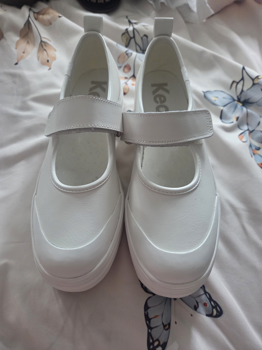Keds White Womens Mary Jane Leather Hook-and-Loop Casuel Shoes